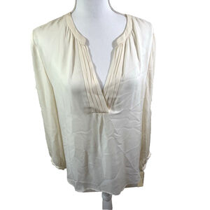 NWT $238 Joie 100% Silk Long Sleeve V-Neck White Pullover Blouse Women’s Sz L